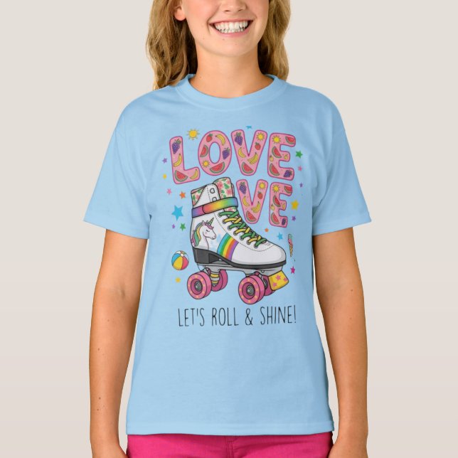 Camiseta de skate retrô fofa LOVE para meninas (Frente)