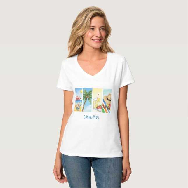 Camiseta de Sublimação Summer Vibes | Cena Retro d (Frente Completa)