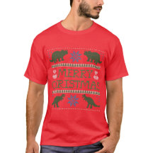 Camiseta de suéter de Natal Feia e Dinossauro Masc