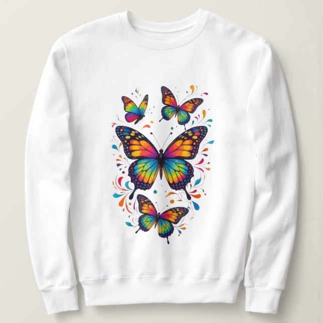Camiseta de Suor Arte de Borboleta Colorida (Frente do Design)