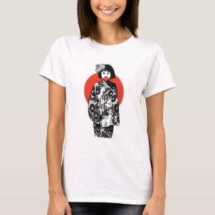 Camiseta de T-shirt da garota japonesa Kawai Kimon