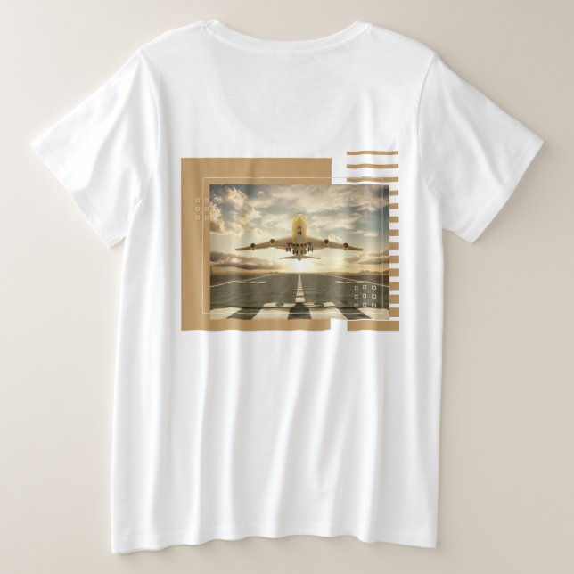 Camiseta de tamanho grande com tema de avião (Verso do Design)