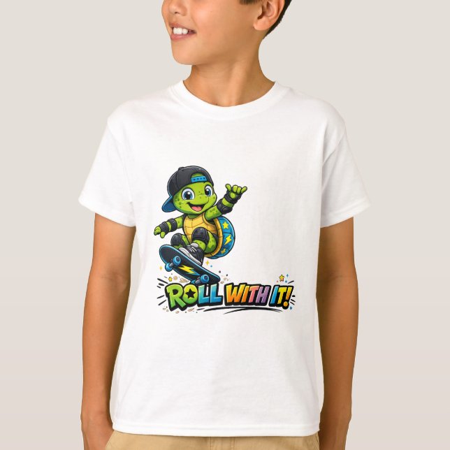 Camiseta de Tartaruga de Skate Roll With It (Frente)