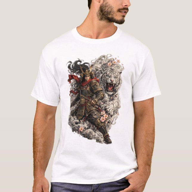 Camiseta de Tatuagem de Tigre Samurai Japonês | Ir (Frente)