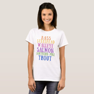 Camiseta de texto arco-íris de peixe do estado de