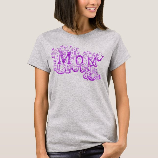 Camiseta de texto roxo decorativa da mãe (Frente)