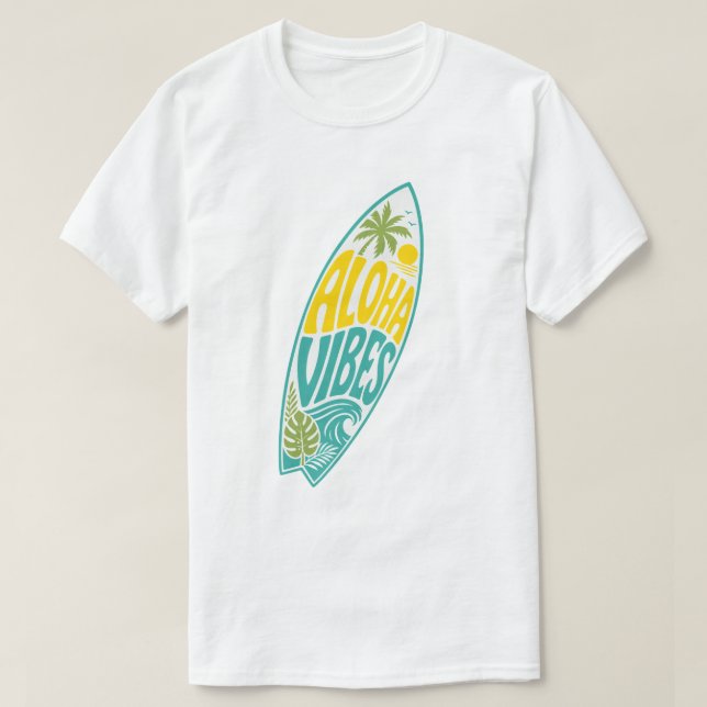 Camiseta de Tipografia de Surf Retro Aloha Vibes (Frente do Design)