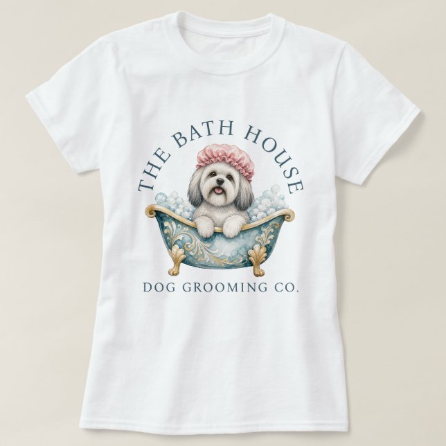 Camiseta de Tosador de Cães Lhasa Apso (Frente do Design)