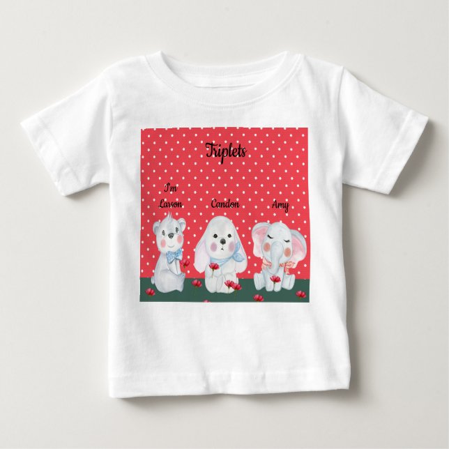 Camiseta de triplos em vermelho com animais (Frente)