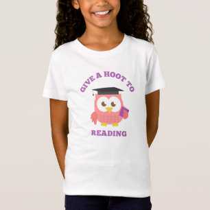 Camiseta Dê um Hoot para ler com coruja rosa