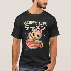Camiseta De Um Ramen Comendo Gato No Anim Kawaii, Cute Japo