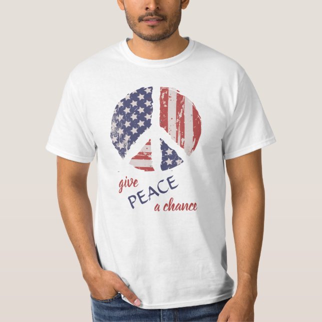 Camiseta Dê uma chance à paz - Símbolo de paz da bandeira a (Frente)