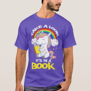 Camiseta Dê Uma Olhada Em Um Livro Rainbow Unicorn Lendo