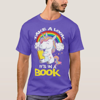 Camiseta Dê Uma Olhada Em Um Livro Rainbow Unicorn Lendo