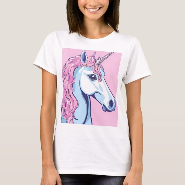 Camiseta de unicornio con fondo rosado (Frente)