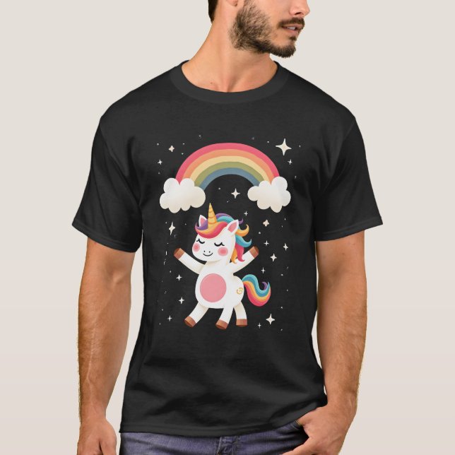 Camiseta de Unicórnio Dabbing - Arco-íris Divertid (Frente)