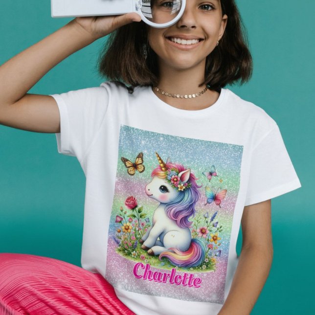 Camiseta de unicórnio de flor cintilante caprichos (Criador carregado)