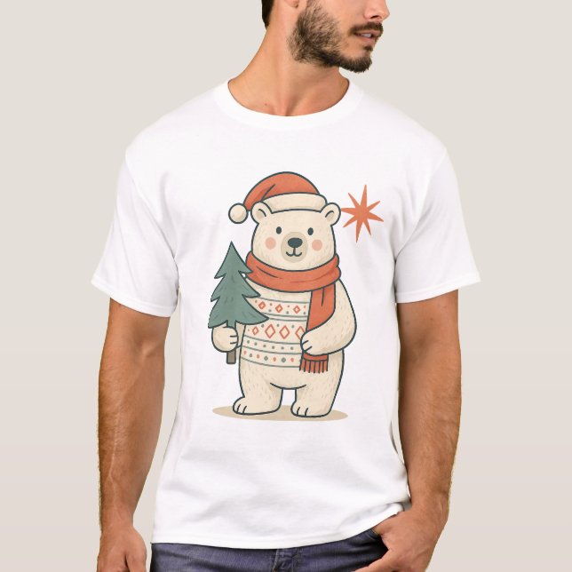Camiseta de Urso Polar de Natal Fofo | Escandinavo (Frente)