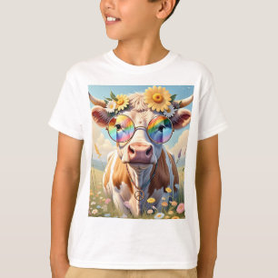 Camiseta 🐄 de vaca Hippie ✌️   Moo-d do Amor
