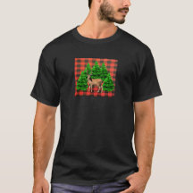 Camiseta de veado da floresta de férias em xadrez