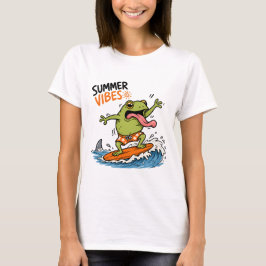 Camiseta de Verão com Sapo Surfando Divertido