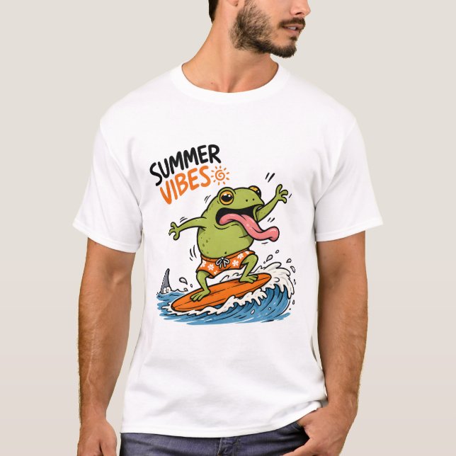 Camiseta de Verão com Sapo Surfista Engraçado (Frente)