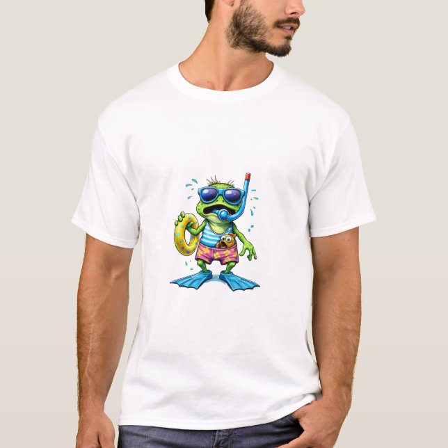 Camiseta de Verão de Natação de Rã Engraçada (Frente)