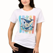 Camiseta de verão náutica costeira baleia