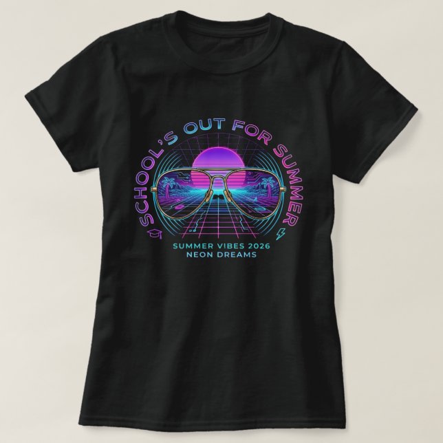 Camiseta de Verão Synthwave Fim das Aulas (Frente do Design)