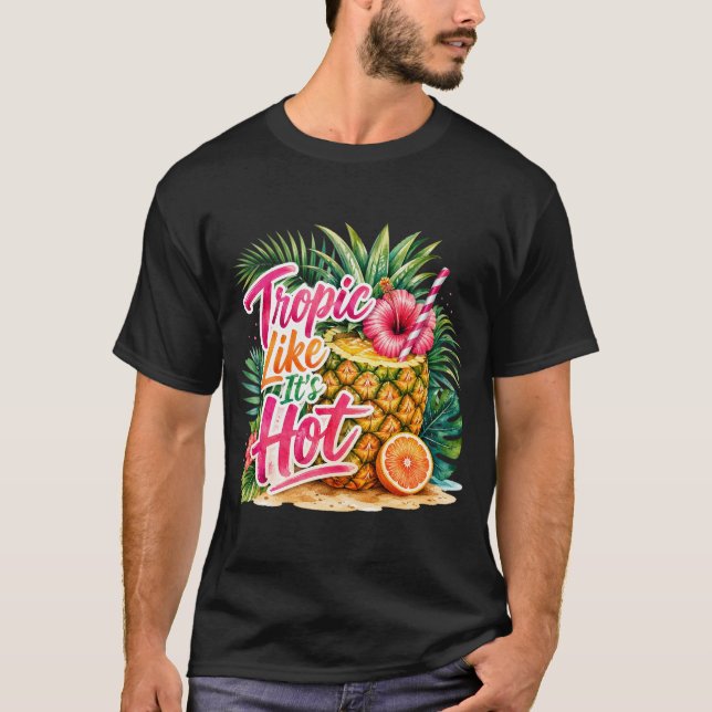 Camiseta de Verão Tropical na Praia. (Frente)