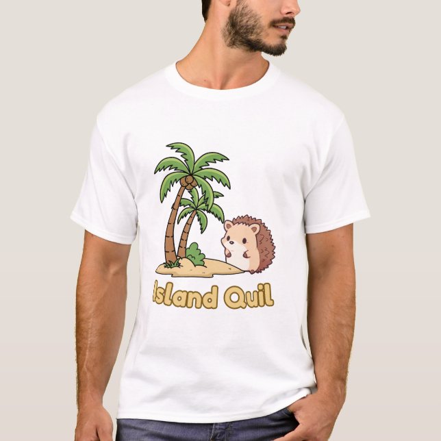 Camiseta de verão tropical ouriço-cacho Cute Islan (Frente)