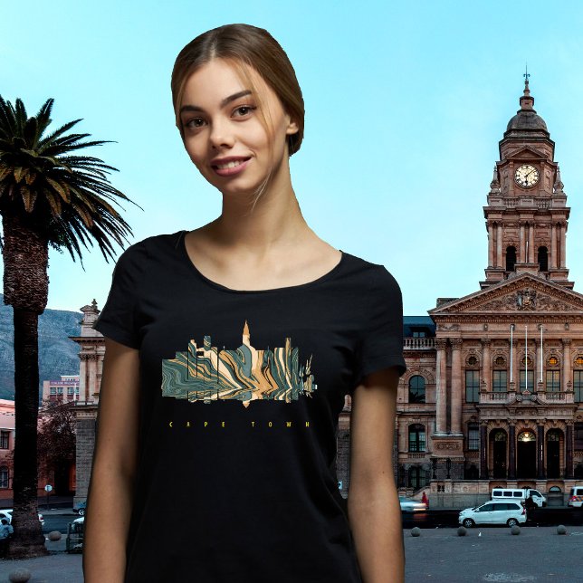 Camiseta de Viagem Cape Town Table Mountain Gold (Cape Town, black t-shirt for women)