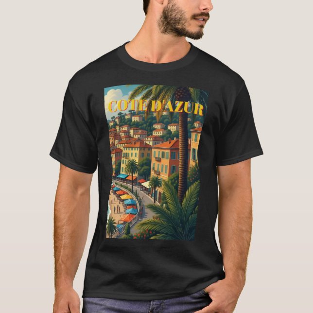 Camiseta de Viagem Francesa Cote D'Azur Estilo Vin (Frente)
