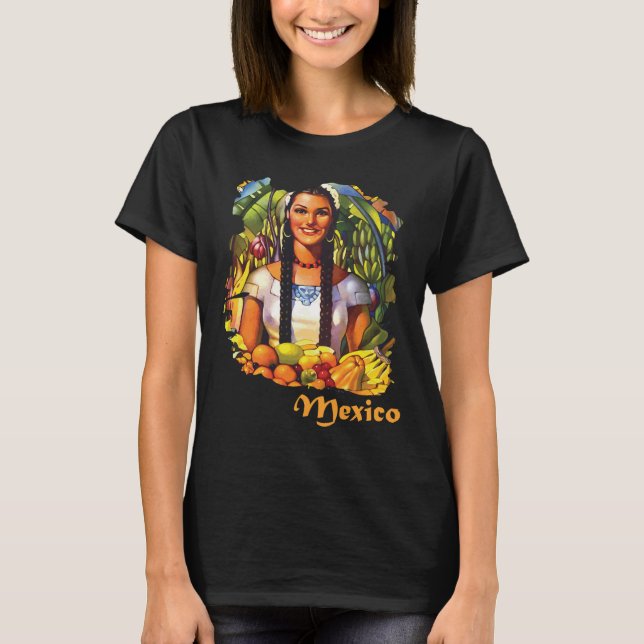 Camiseta de viagem para mulher mexicana com frutas (Frente)