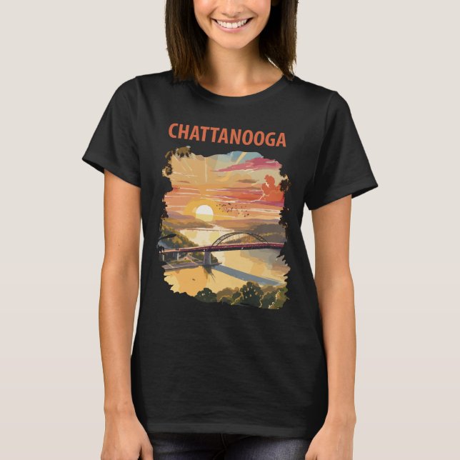 Camiseta de Viagem Pôr do Sol Laranja da Ponte de  (Frente)