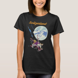 Camiseta de Viagem Retro de Esqui ao Luar na Suíça