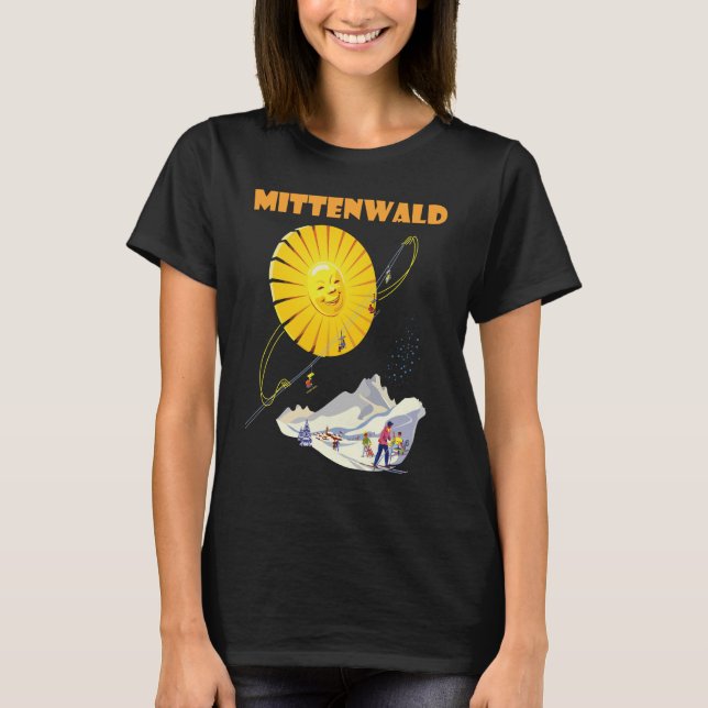 Camiseta de viagem retrô do sol dos Alpes de Mitte (Frente)
