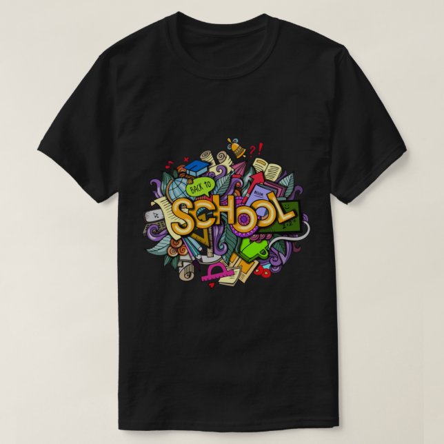 Camiseta De volta à Arte de Doodles Escolares (Frente do Design)