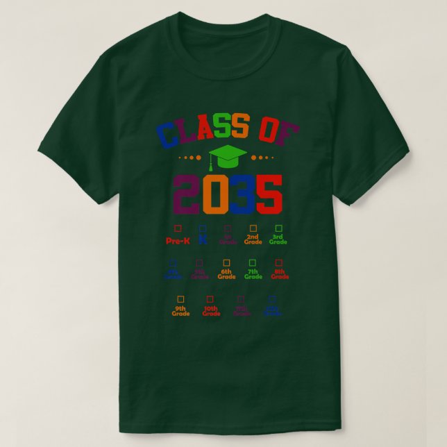 Camiseta De volta à aula de 2035 cresceu comigo pré-K 12 (Frente do Design)