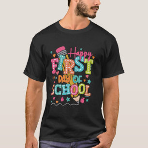 Camiseta De Volta à Escola Aluno Professor Feliz Primeiro D