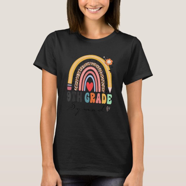 Camiseta De Volta À Escola Arco-Íris 9.º Grau Ensino Esquad (Frente)