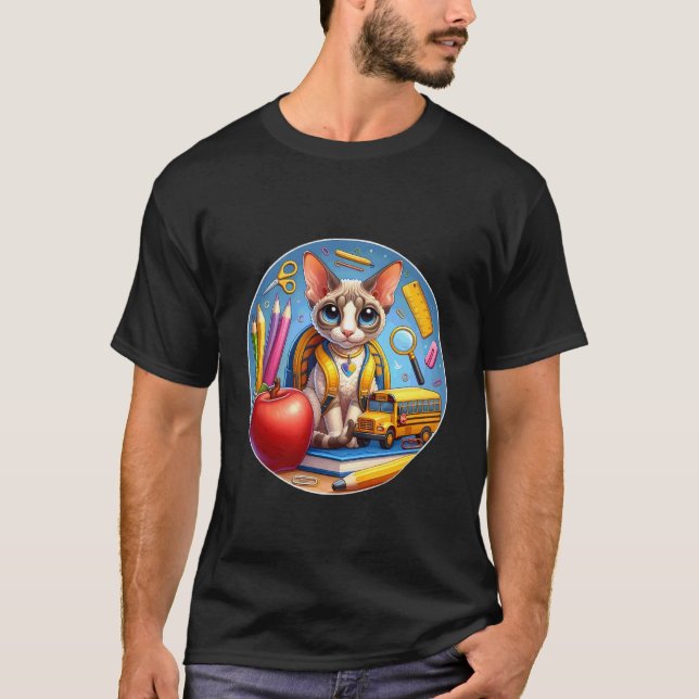 Camiseta De volta à escola Devon Rex Gatos Meninos Meninas  (Frente)