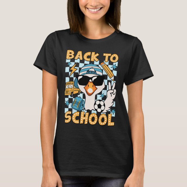 Camiseta De Volta à Escola Funny Silly Goose Primeiro Dia D (Frente)