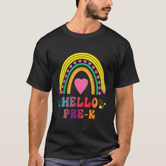 Camiseta De Volta À Escola Olá Professores Pré-K Do Arco-Ír (Frente)