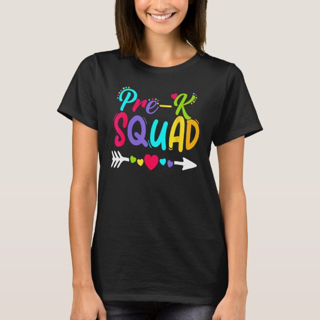 Camiseta De Volta À Escola Pré K Squad Feliz Primeiro Dia D (Frente)