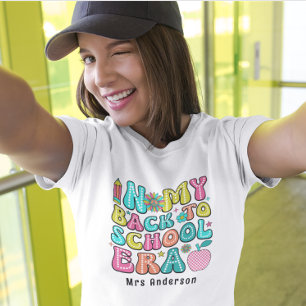 Camiseta De volta à escola professor retrô colorido 