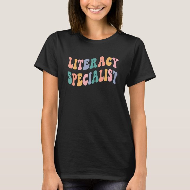 Camiseta De volta à Escola Professora Groovy Retro Literacy (Frente)