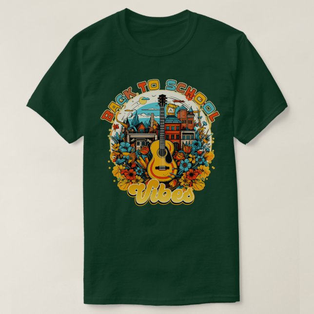 Camiseta De volta à Escola Vibes Design de Violão (Frente do Design)