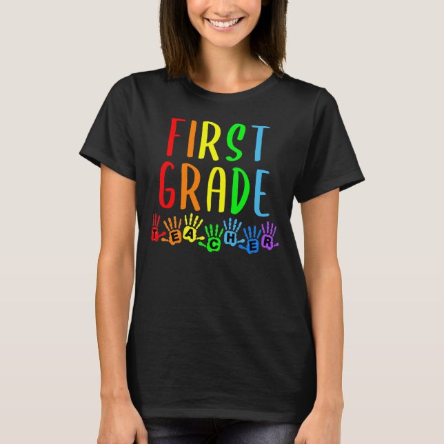 Camiseta De volta ao professor de primeiro grau Handprints (Frente)