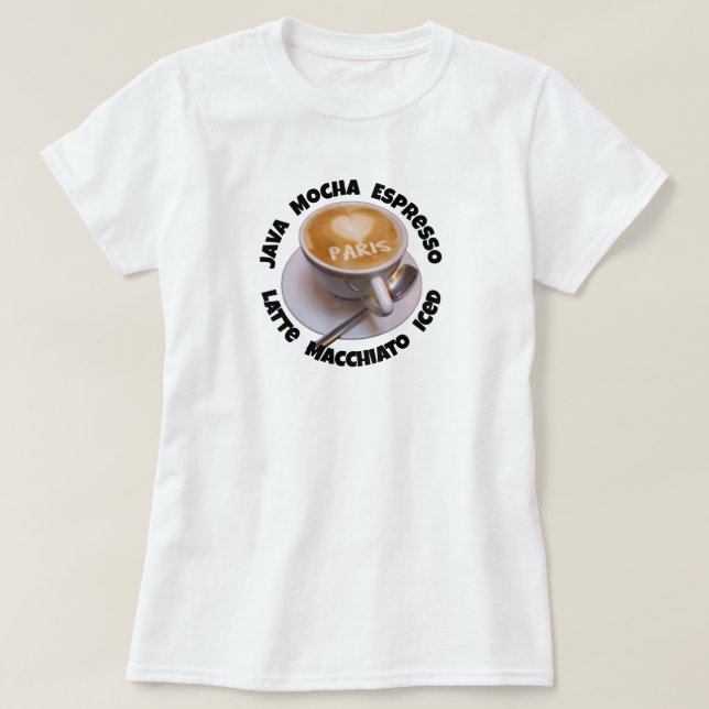 Camiseta de Xícara de Café Cappuccino Paris Coraçã (Frente do Design)